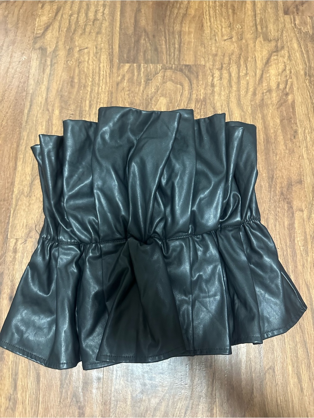 DO+BE Black Faux Leather Peplum Strapless Top